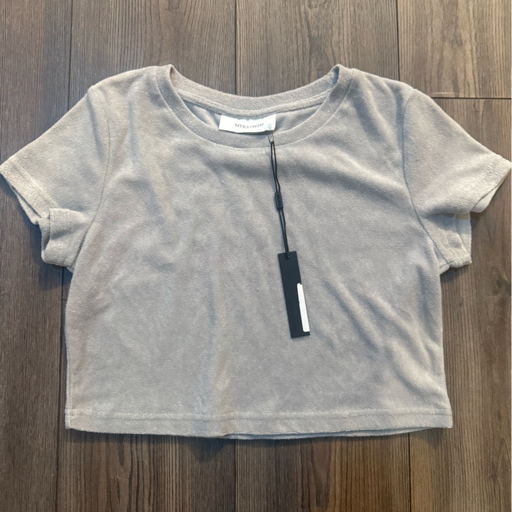 Myra Swim Elvi Top Oxford Gray Terry Cropped Tee Cover Up NWT Small